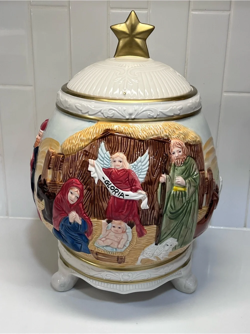 Christmas Nativity Cookie Jar Scene Ceramic Jay Imports